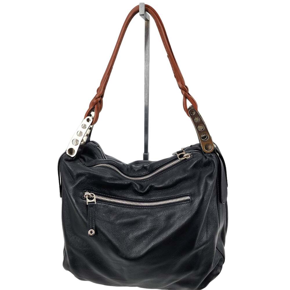 Sondra Roberts Large Black and Brown Zipper Shoulder Handbag Purse